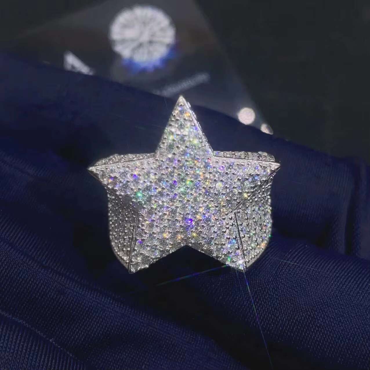 Wholesale Sterling Silver 925 White Gold Plated Iced Out Hip Hop Men Fashion Vvs Moissanite Star Ring