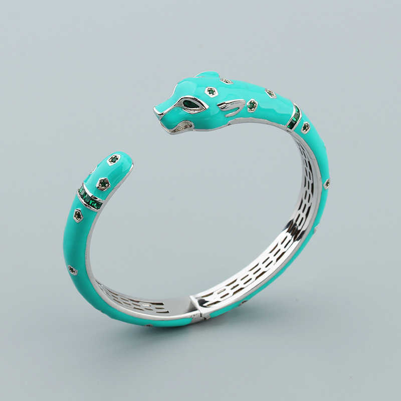 Leopard Bracelet Ring Set Personality Unisex Copper Gold-Plated Open Bracelet Cute Cheetah Enamel Resin Bracelet 250615