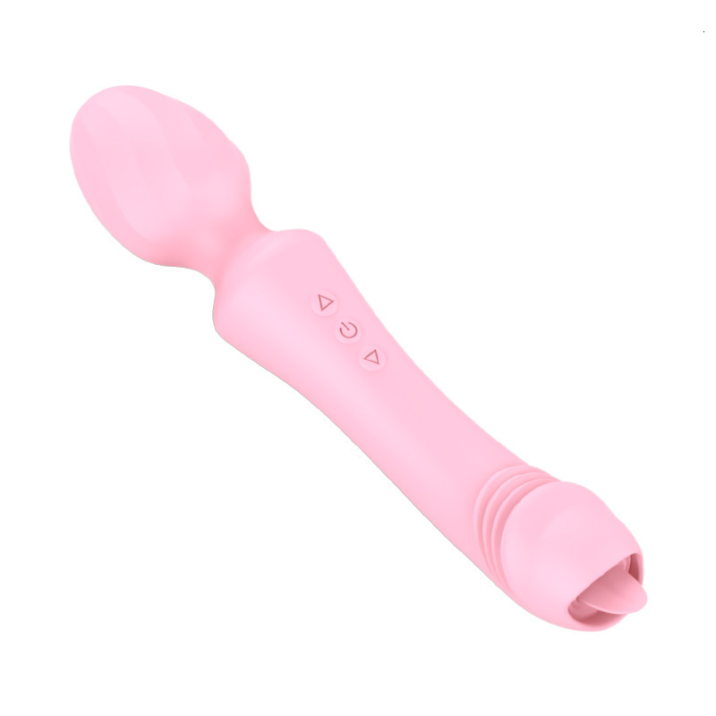 New Rechargeable Silicone Dual-Head Vibrating AV Wand Adult Sex Toy Tongue Licking Massager
