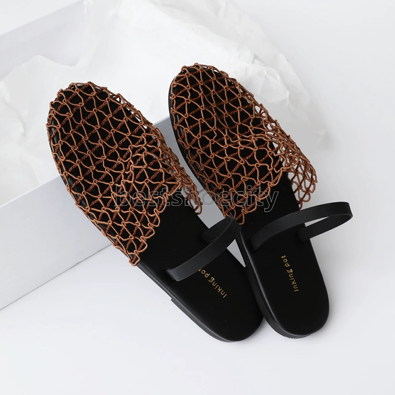womens designer sandals flats heels fishnet mesh sandal summer crochet net women shoes sandale elegant hollow out ladies slippers size 36-40