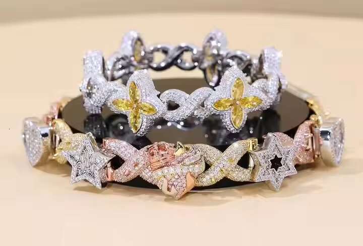 925 Silver Moissanite VVS Lab Diamond Cuban Bracelet Gold Plating for Weddings Gifts Hip Hop Style Iced Jewelry Wholesale Price