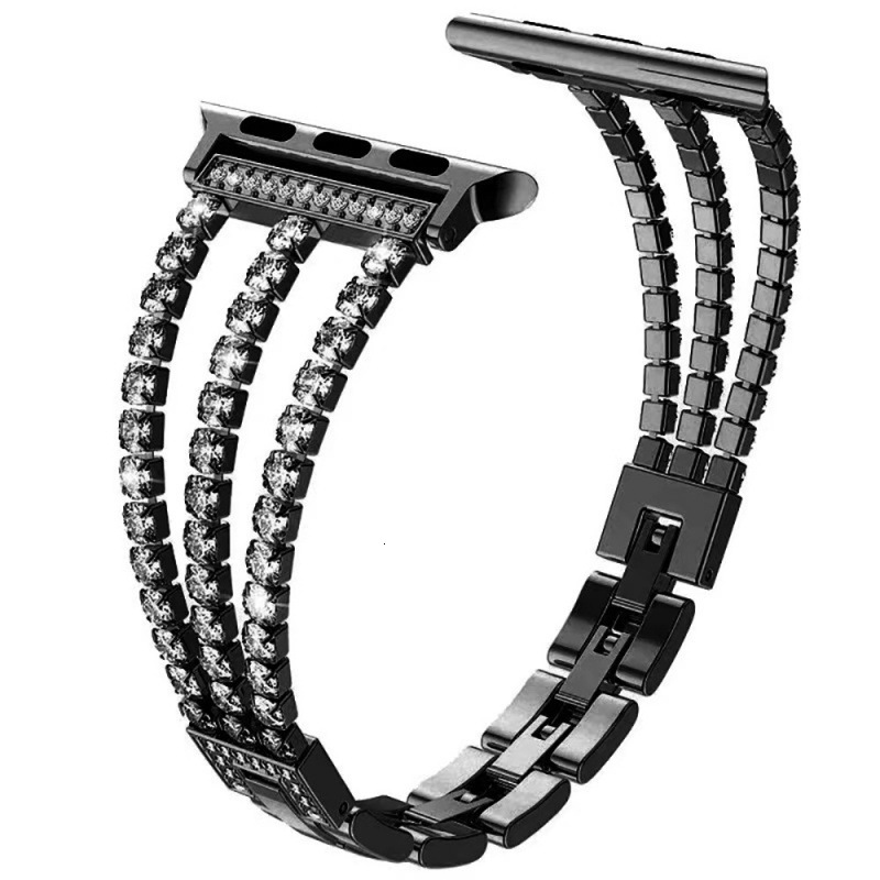 Luxury Three-Row Diamond Inlaid Metal Chain Style Watch Strap for Apple iWatch 4/5/6/7/SE/8