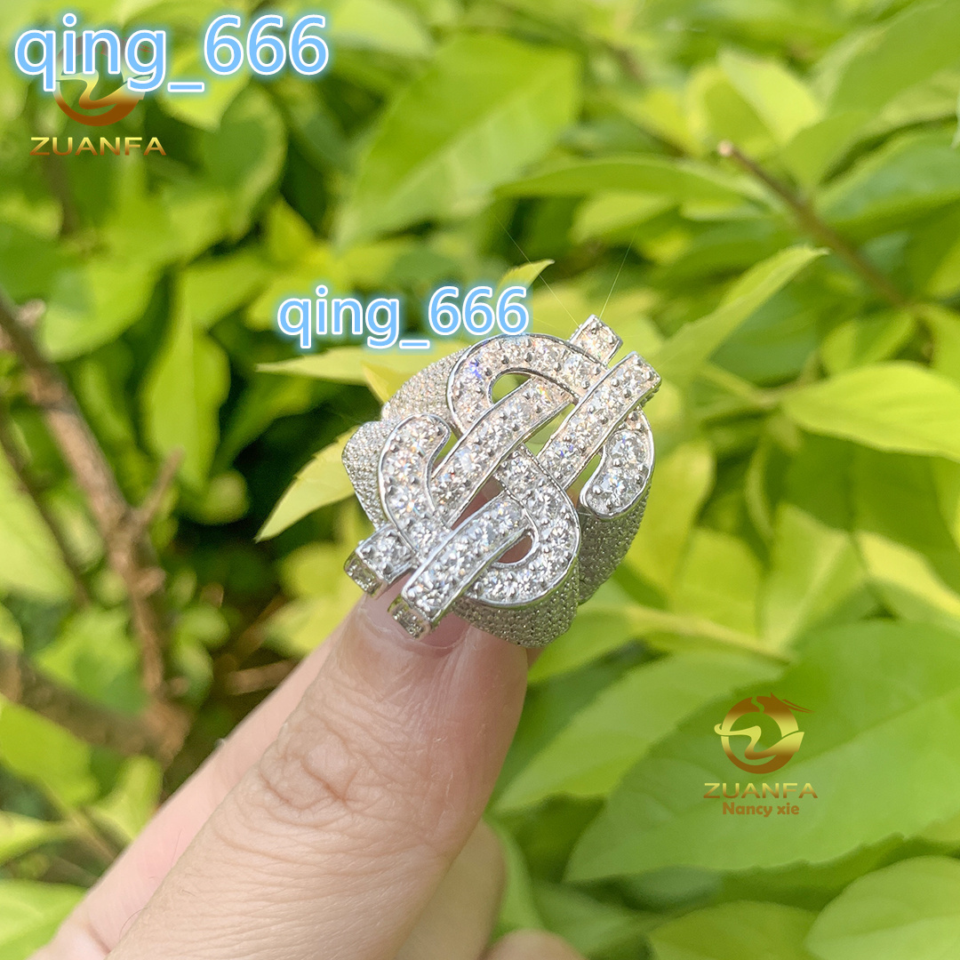 New Arrived Hip Hop Designer VVS Moissanites Iced Out Ring 925 Silver Sterling Jewelry Mens Dollar Ring