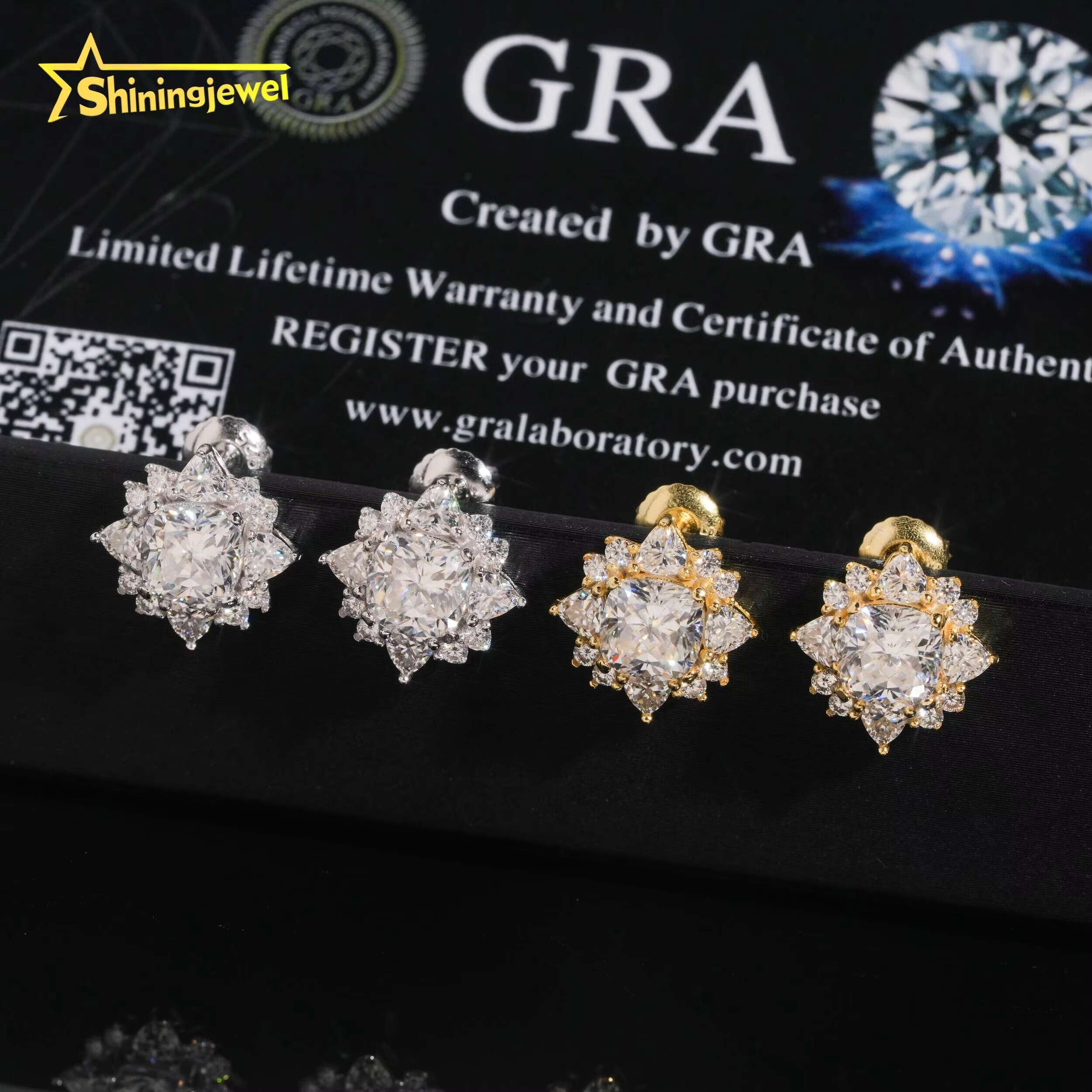 Popular Hip Hop Flower Stud Earrings Simple and Stylish Earring Cushion Cut Moissanite 925 Silver Stud Earrings for Wedding