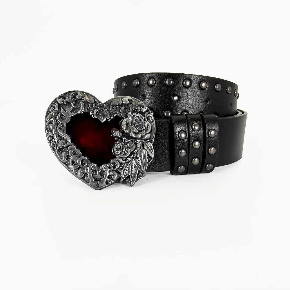 Unisex Jeans Belt Sword Red Heart Gothic Y2K Fashion Belts For Women Designer Luxury Black Rivet Punk Accessory Mens Belt Male W250625