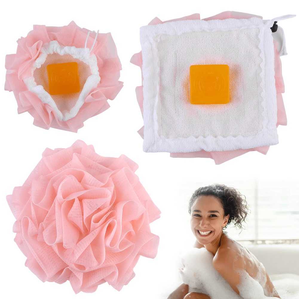 2 in 1 Bath Loofah Sponge with Drawstring Bath Ball Bath Loofah Shower Washcloth Set for Women Men R250625