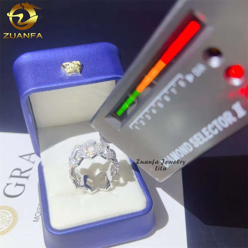 High Quality Fine Jewelry Fashion Hip Hop 2 Rows Cuban Diamond 925 Sterling Silver Moissanite Rings