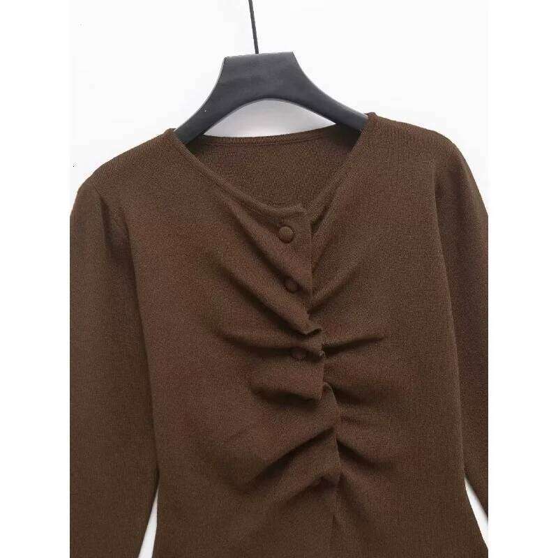 Cozy Sweaters Slim Pleated Knit Y2k Vintage Top Women's Autumn Sweater Fall Fashion Long Sleeve Pullovers
