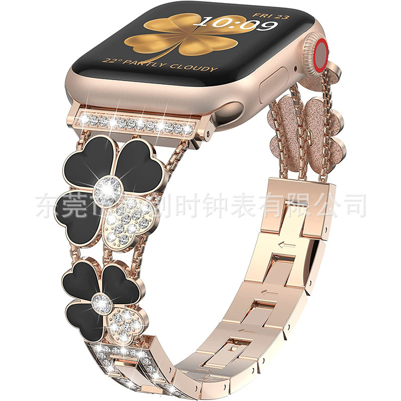 Luxury Premium Moissanite iWatch Series 10 Band Fashion Women's Four-Leaf Clover Rhinestone Bling Designer Strap Elegant Glamorous Metal Wristban
