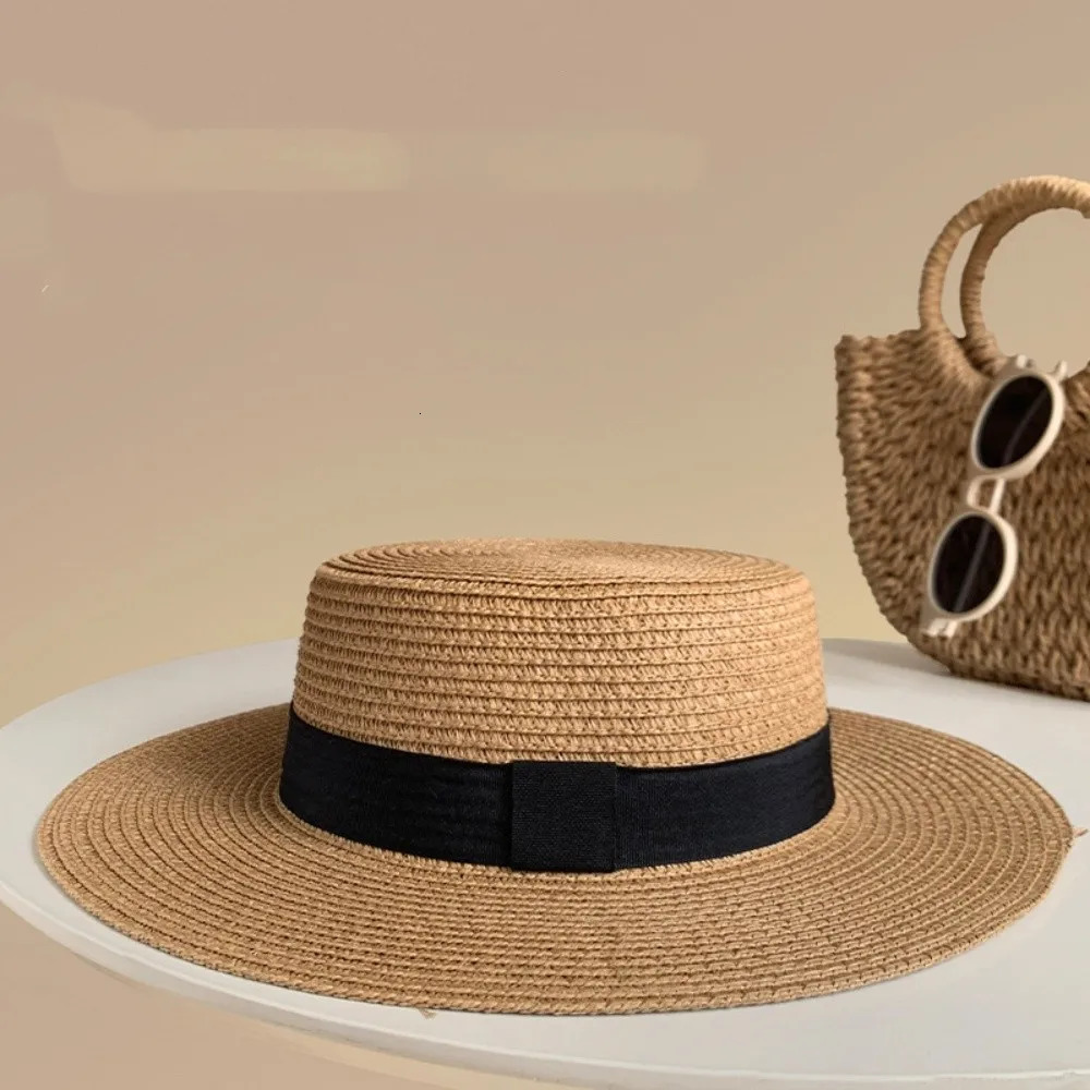 French Style Fashion Flat Top Straw Cap Retro Temperament Beach Sun Hat Travel Pography Props 250624