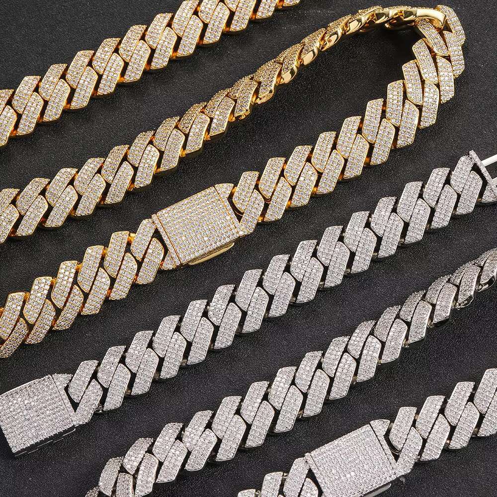 Wholesale Men Hip Hop Jewelry 20mm 3 Rows Gold Chunky Necklace Iced Out Cz Prong Cuban Link Chain Necklace Diamond Cuban Chain