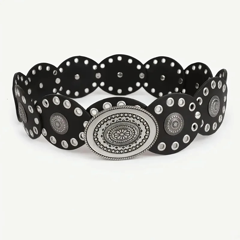 1pc Vintage Style WomenS Faux PU Belt with Oval Rivet Buckle Waistband Vintage Personalized Belts 250618