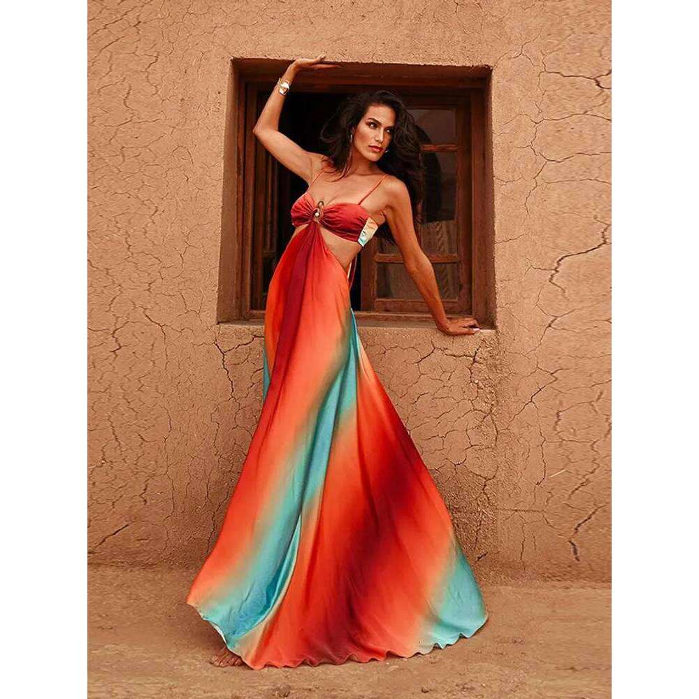 Sexy Hollow Out Maxi Vestido Women Chic Sleeveless Off Shoulder Backless High Waist Slim Dress Summer Beach Party Lady Wear 2025