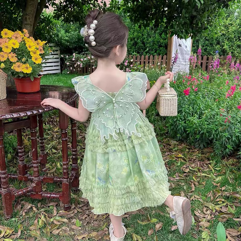 Girls' cake dress butterfly three-dimensional decoration dress casual dress vest dress princess dress