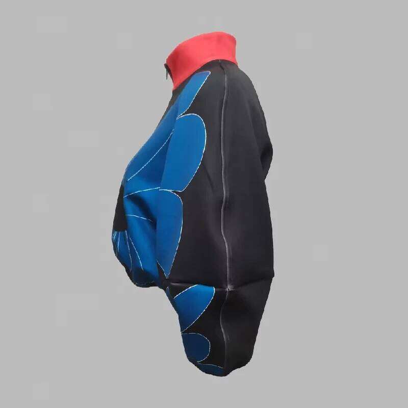 Flower Printed Thin Jacket for Women 2024 Summer Autunm Fashion Zippered Coat Stand Collar Puff Sleeve Loose Outerwear