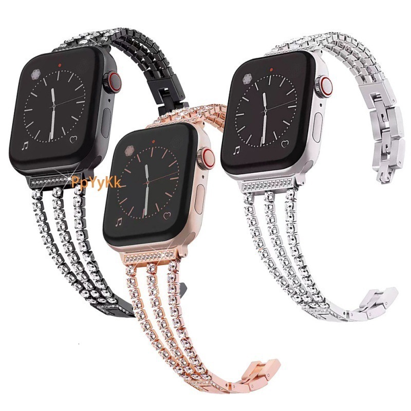 Luxury High End Metal Chain Style Individual Diamond Inlaid Watch Strap for Apple iWatch 4/5/6/7/SE/8 with Full Diamond Steel Band