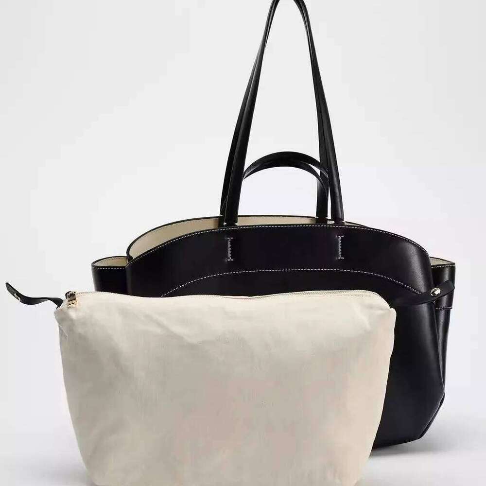 Canvas Splicing PU Tote Bags For Women Designer Handbag Purse 2024 New Fashion Large Capacity Commuting Shopping Shoulder