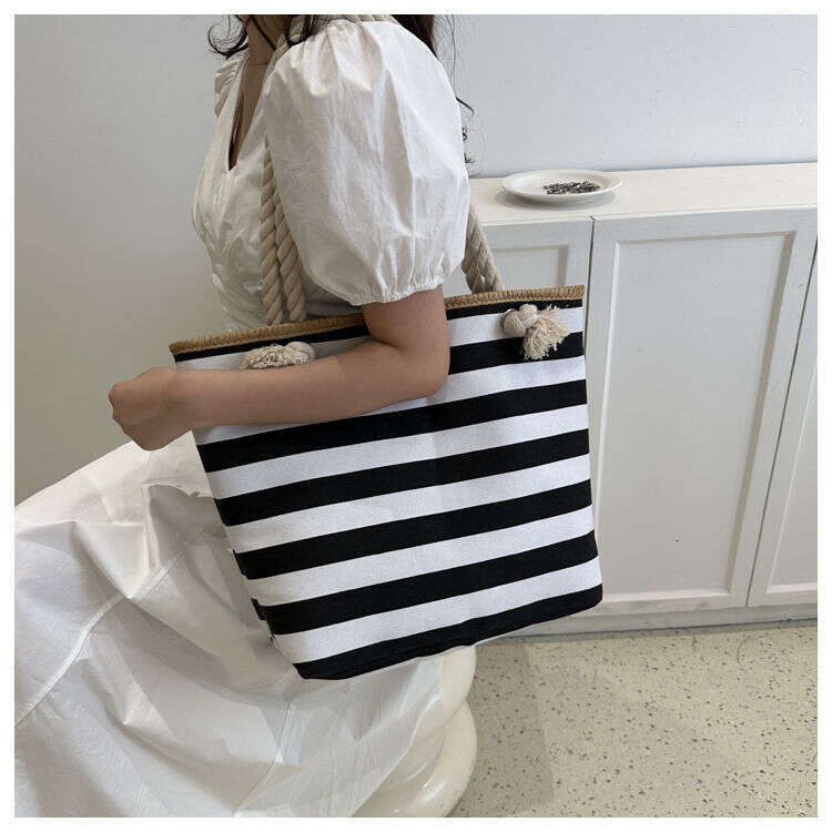 2025 Summer Canvas Tote Striped Mori Girl Style Shopping Eco-friendly Beach Bag
