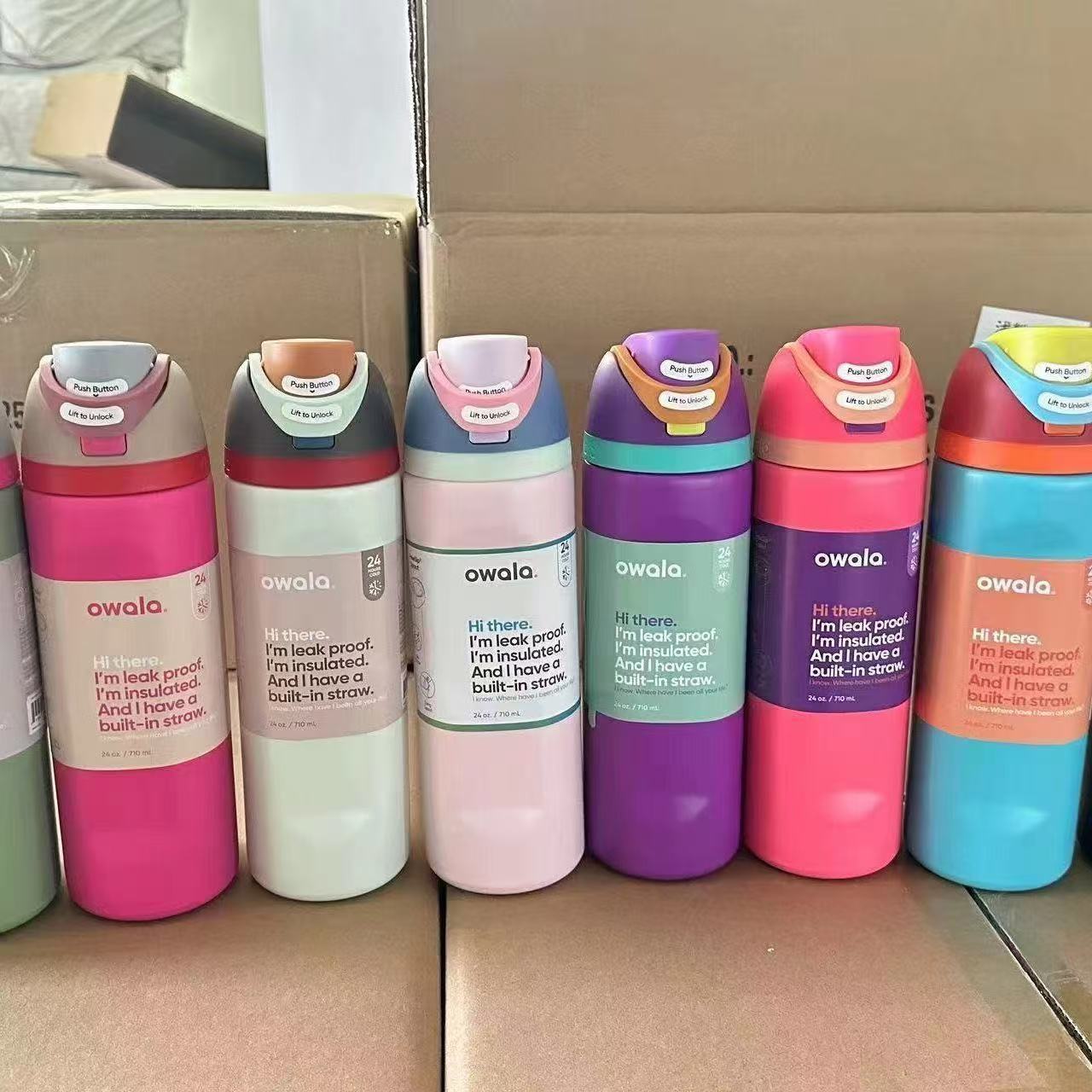 OWALA 24oz 32oz Colorful Water Bottles Insulated Cup Stainless Steel Tumblers Space Pot Outdoor Vacuum Drink Thermos Cups 0625
