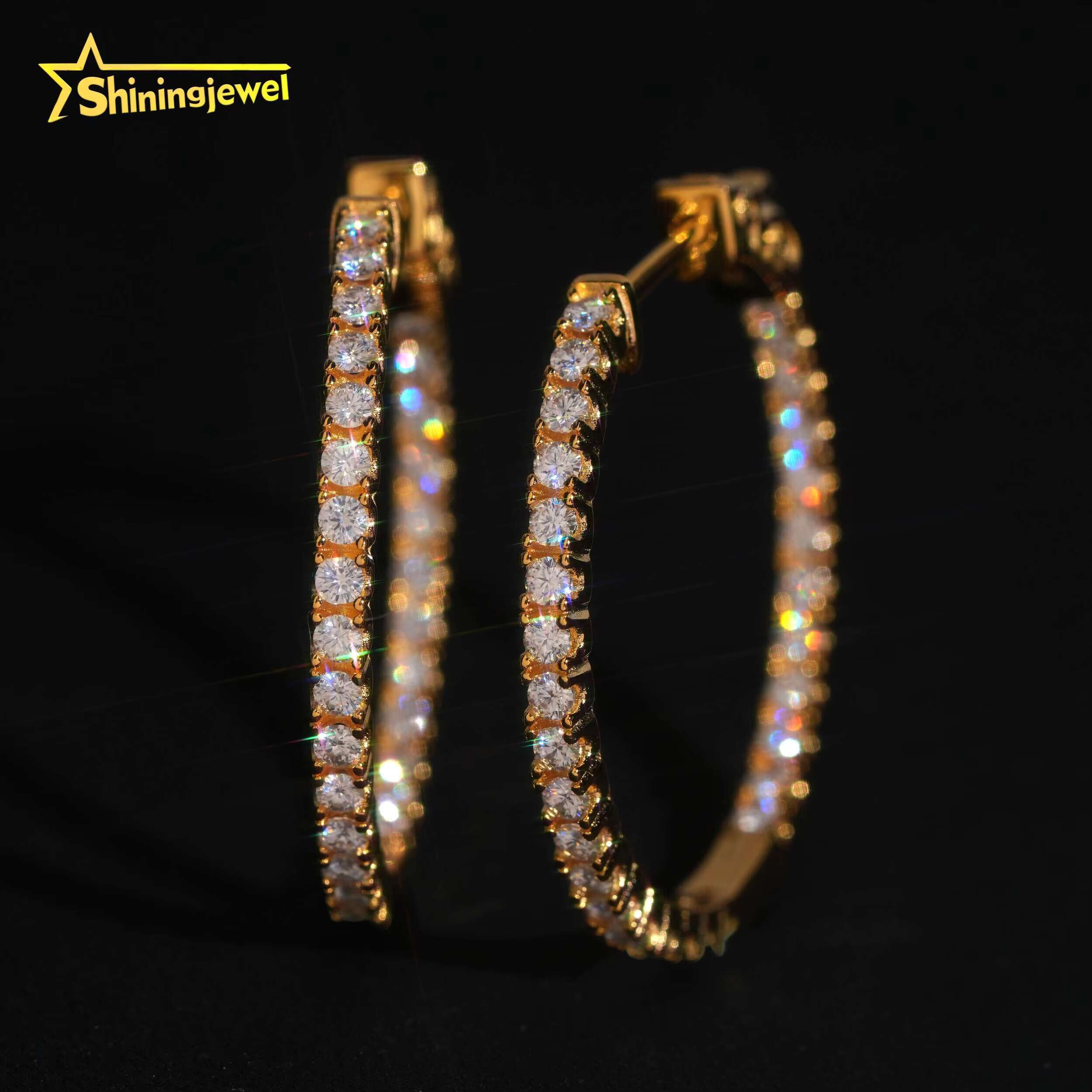 Pass Diamond Tester Women 2.0MM VVS Moissanite Earrings 925 Sterling Silver Gold Plated Hip Hop Diamond Hoop Earrings