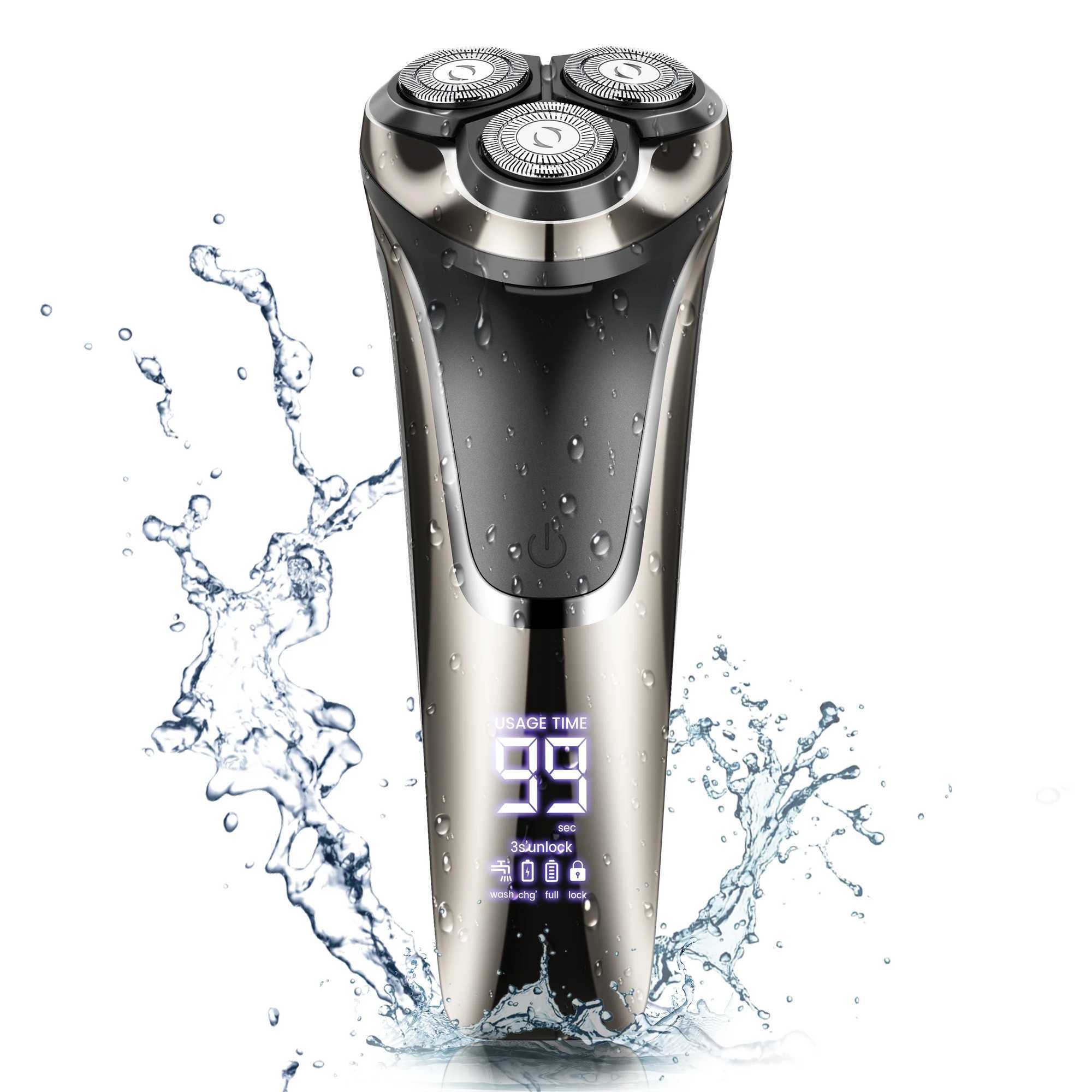 Electric Razor for Men USB Rechargeable IPX7 Waterproof Wet Dry Electric Shaver with Pop-up Sideburn Trimmer Gift for Husband W250625