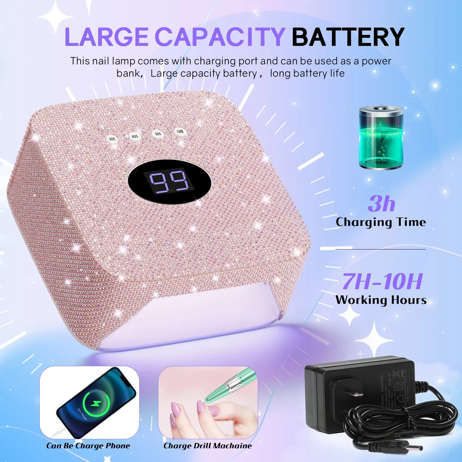 Professional Rechargeable Infrared Sensor Nail Lamp 30LED with 5 Timers Fast Cure All Gel Nail Polish Nail Drying Salon Tools 250625