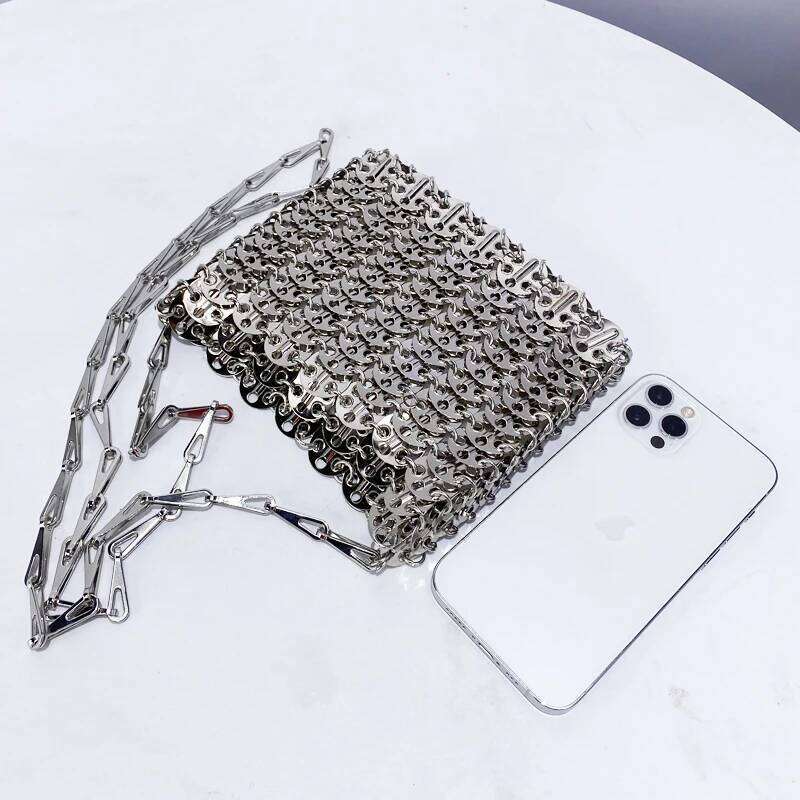 Metallic Ladies Evening Bags For Women Designer Handbags Purses 2024 New In Sequined Woven Hollow Out Mini Strap Shoulder