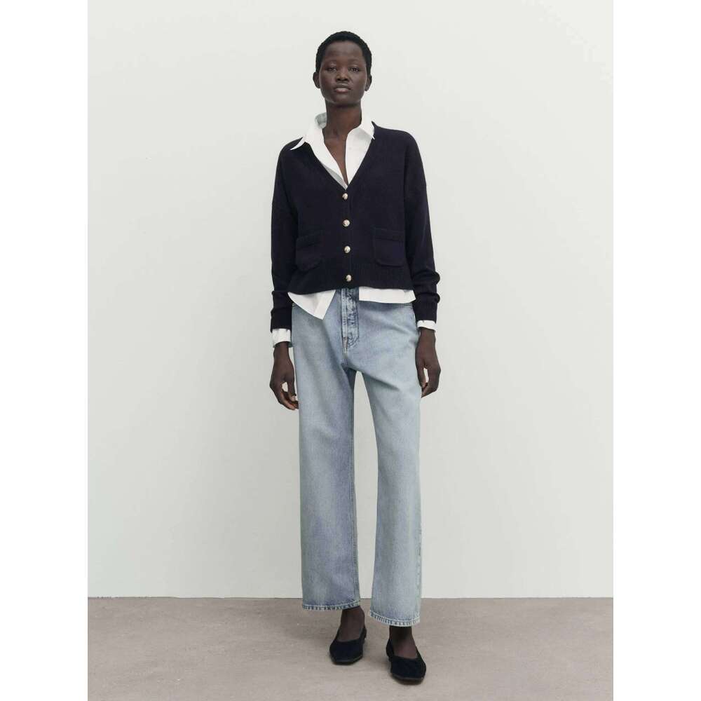 Ethereal MD 2025 massidutti women's spring new style of Minimalist casual blend V-neck knitted cardigan short jacket