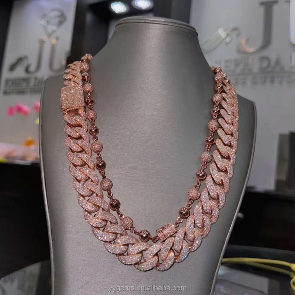 Full Iced Out 22mm 5rows Cuban Link Chains Rose Gold Plated Solid 925 Silver Pass Diamond test VVS Moissanite Chain for Men