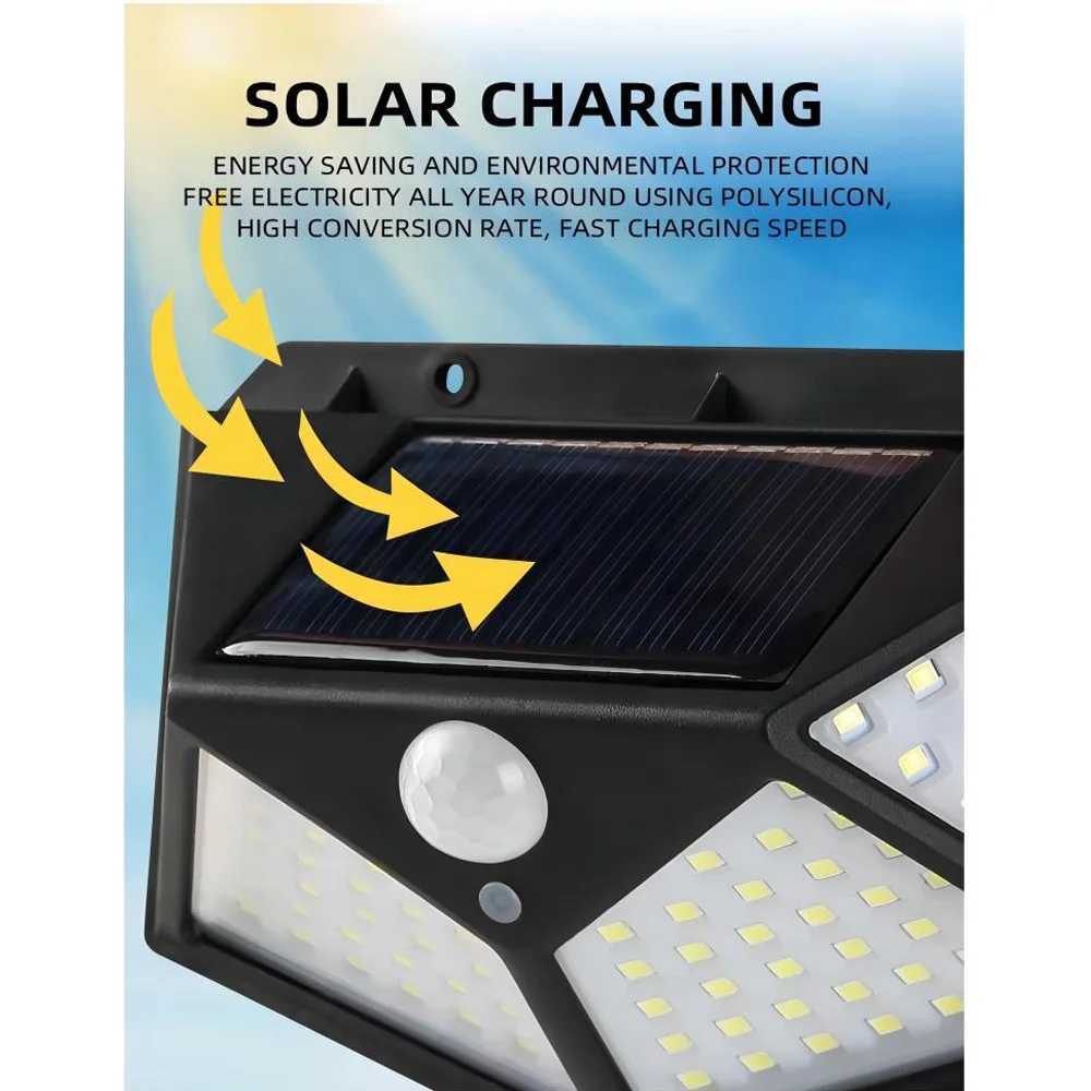 Solar Lights Outdoor 100 LED Motion Sensor Wall Lamp Outside Waterproof Solar Flood Lights For Yard Garden Garage Fence Patio XJ250624