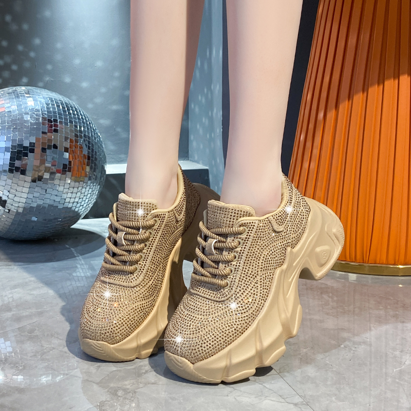Shoes for Women 2025 New Shiny Rhinestone Women's Sneakers Shoes Autumn Luxury Fashion Thick Sole Sports Shoes Designer sports running shoes Zapa