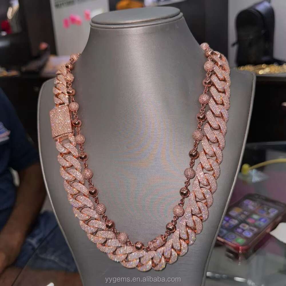 Full Iced Out 22mm 5rows Cuban Link Chains Rose Gold Plated Solid 925 Silver Pass Diamond test VVS Moissanite Chain for Men