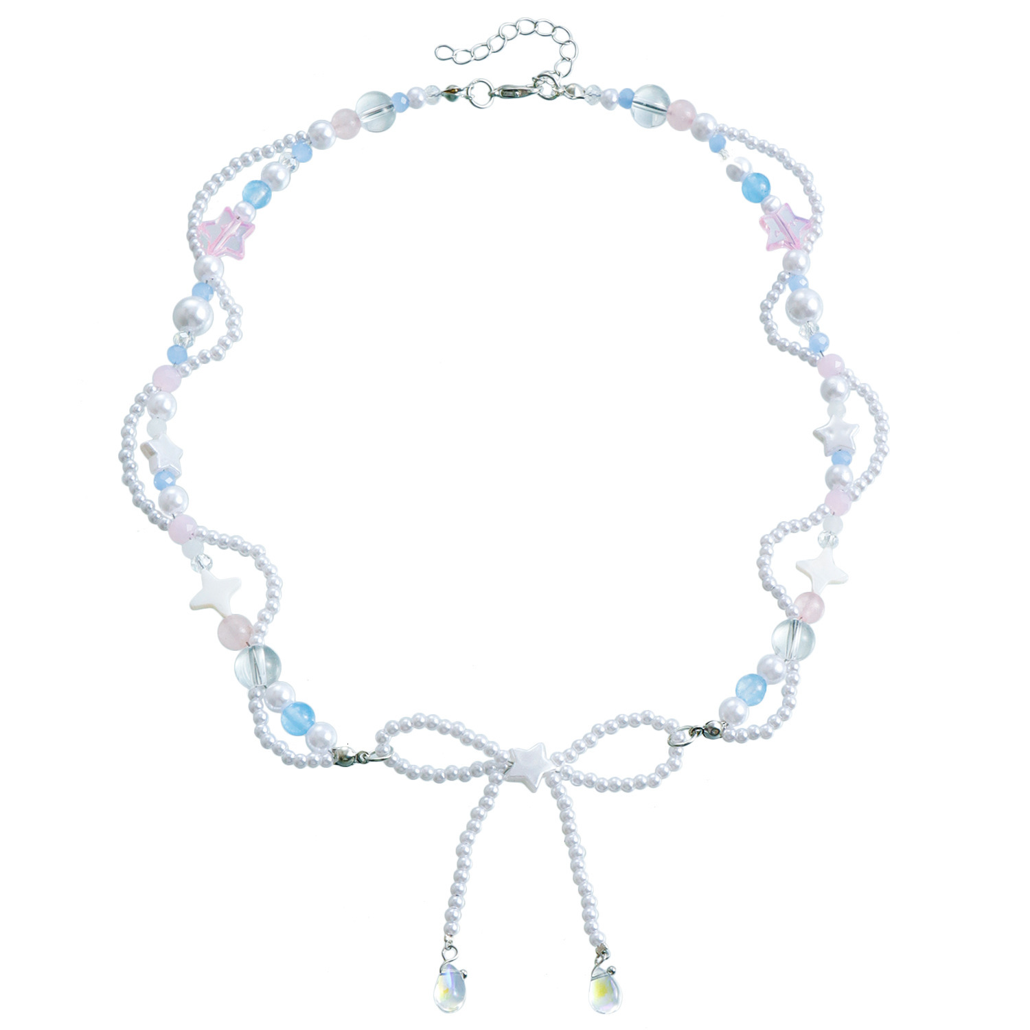 New High Gloss Imitation Pearl Necklace Fresh Sweet Versatile Clavicle Chain Bowknot Star Jewelry Jewelry for Women