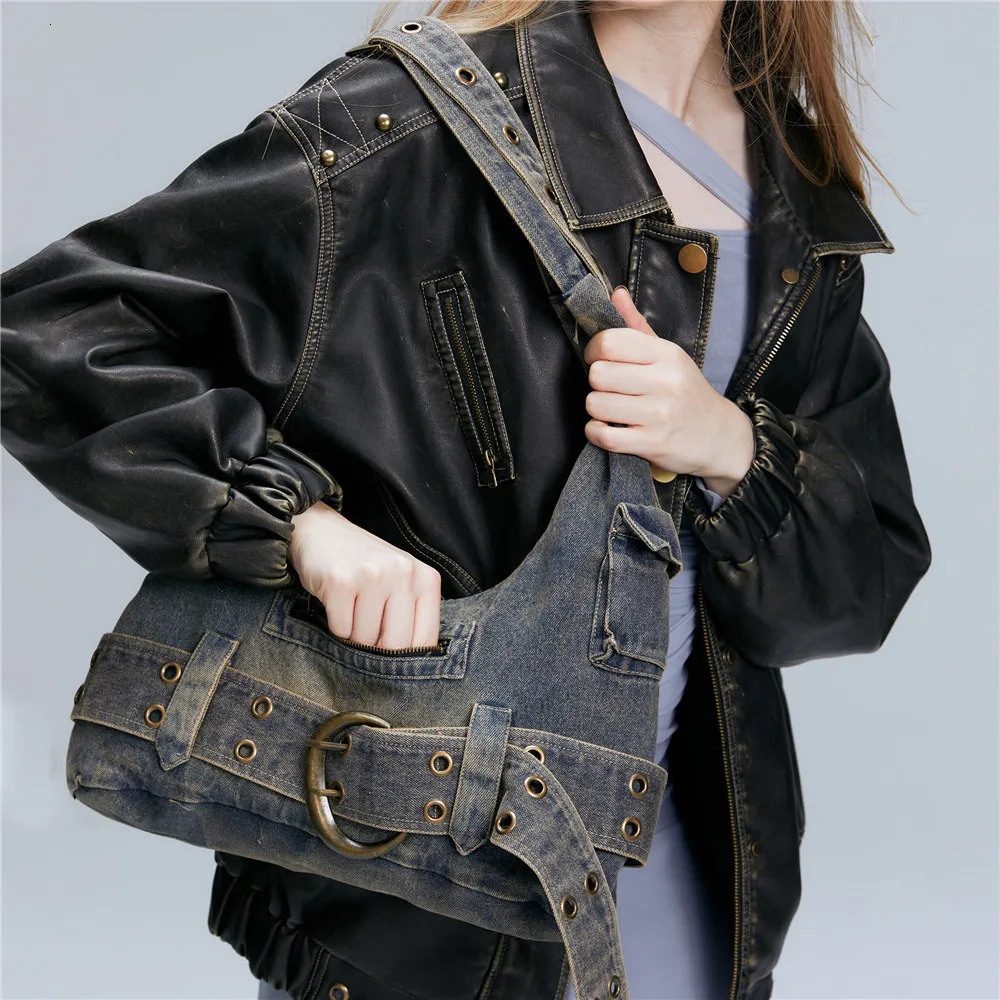 Large capacity Women handbag Fashion Denim Single female Shoulder Crossbody Bag Casual Rivets ladies big Armpit bag 250624