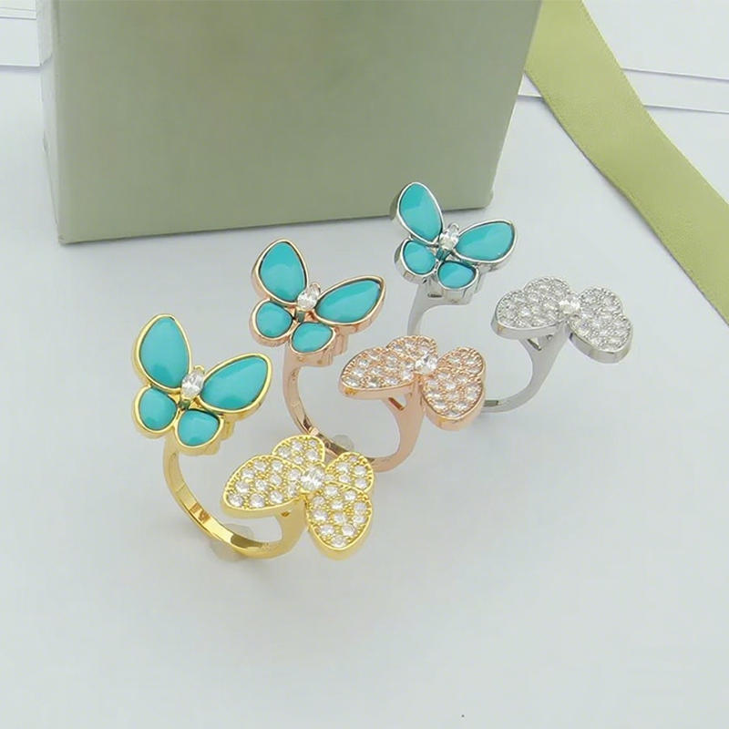 2025 New Clover Ring Brand Classic Butterfly Designer Rings For Women Fashion Luxury Blue Turquoise Diamond Ring