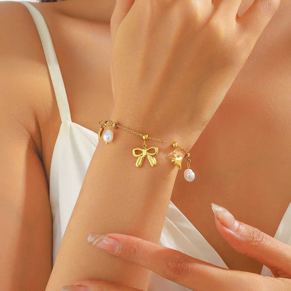 DIEYURO 316L Stainless Steel Knot Flower Pearl Bracelet For Women New Trend Fashion Hand Chain Jewelry Gift X250625