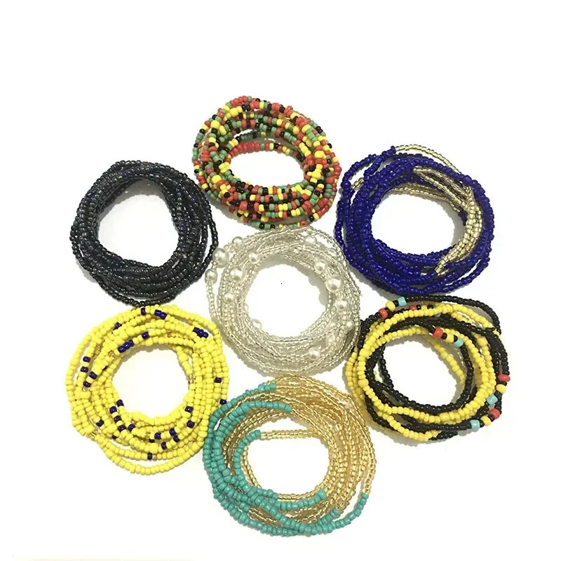 2PcsSet Bohemia Colorful Handmade Beads Waist bracelet Chain Simple Bikini Belly body for Women Beach Jewelry 250613