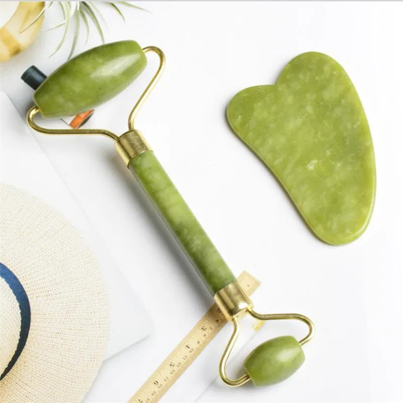 2PCS Natural Massager For Face Gouache Scraper Face Massager Jade Roller Guasha Scraper For Face Microniddle Roller Face Gua Sha 250619