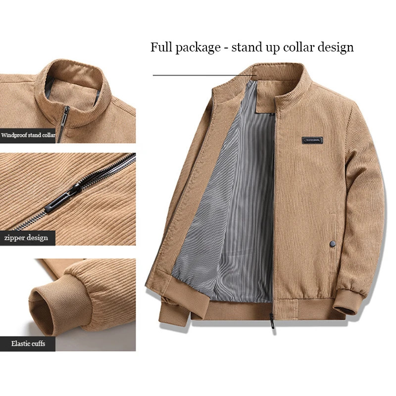 Mens Autumn Jacket Corduroy Casual Workwear Coat Fashion Corduroy Cotton-Padded Jacket Lightweight Streetwear Outerwear Coat 250625