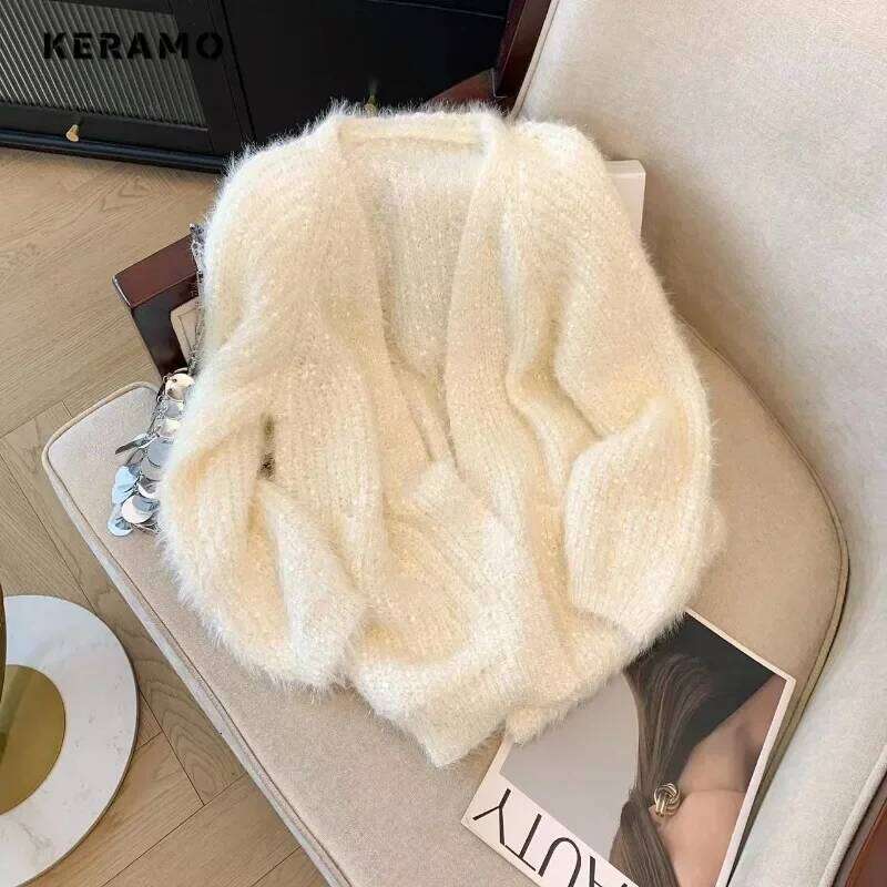 Women Solid Color Knitting Long Sleeve V-Neck Cardigans 2024 Winter ashion Casual Single Breasted Warm Wool Sweater