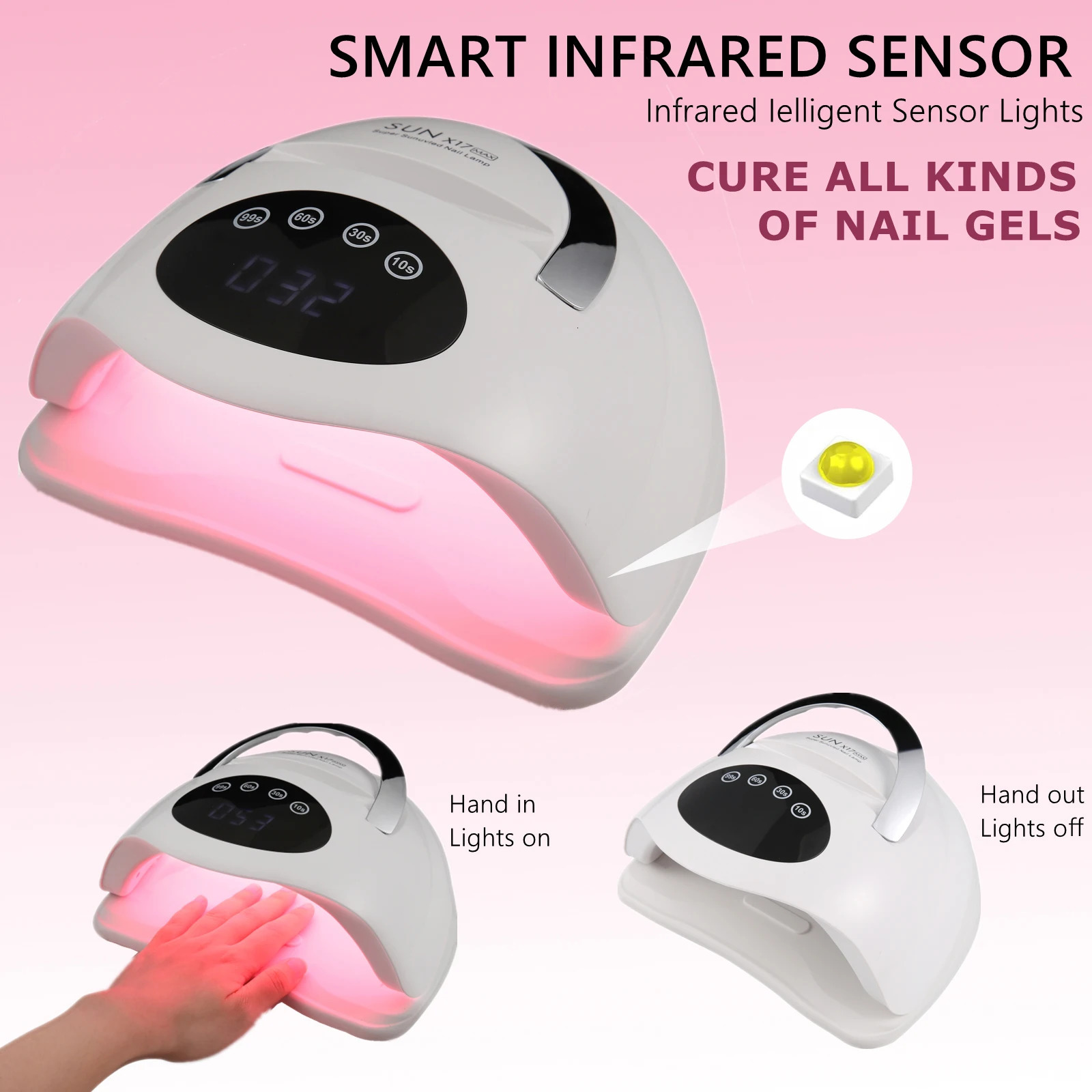 72 LEDS SUN X17 MAX UV LED Nail Lamp For Manicure Nail Dryer With Motion Sensing LCD Display Gel Polish Drying Lamp 250625