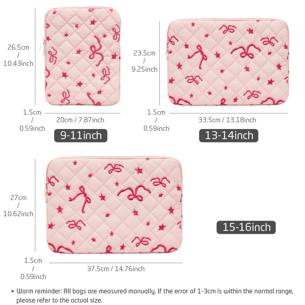 Cute Laptop Case 14 16 Inch Laptop Sleeve for Puffy Laptop Cover Quilted Laptop Sleeve Case Bow Notebook Cover Bag 250624