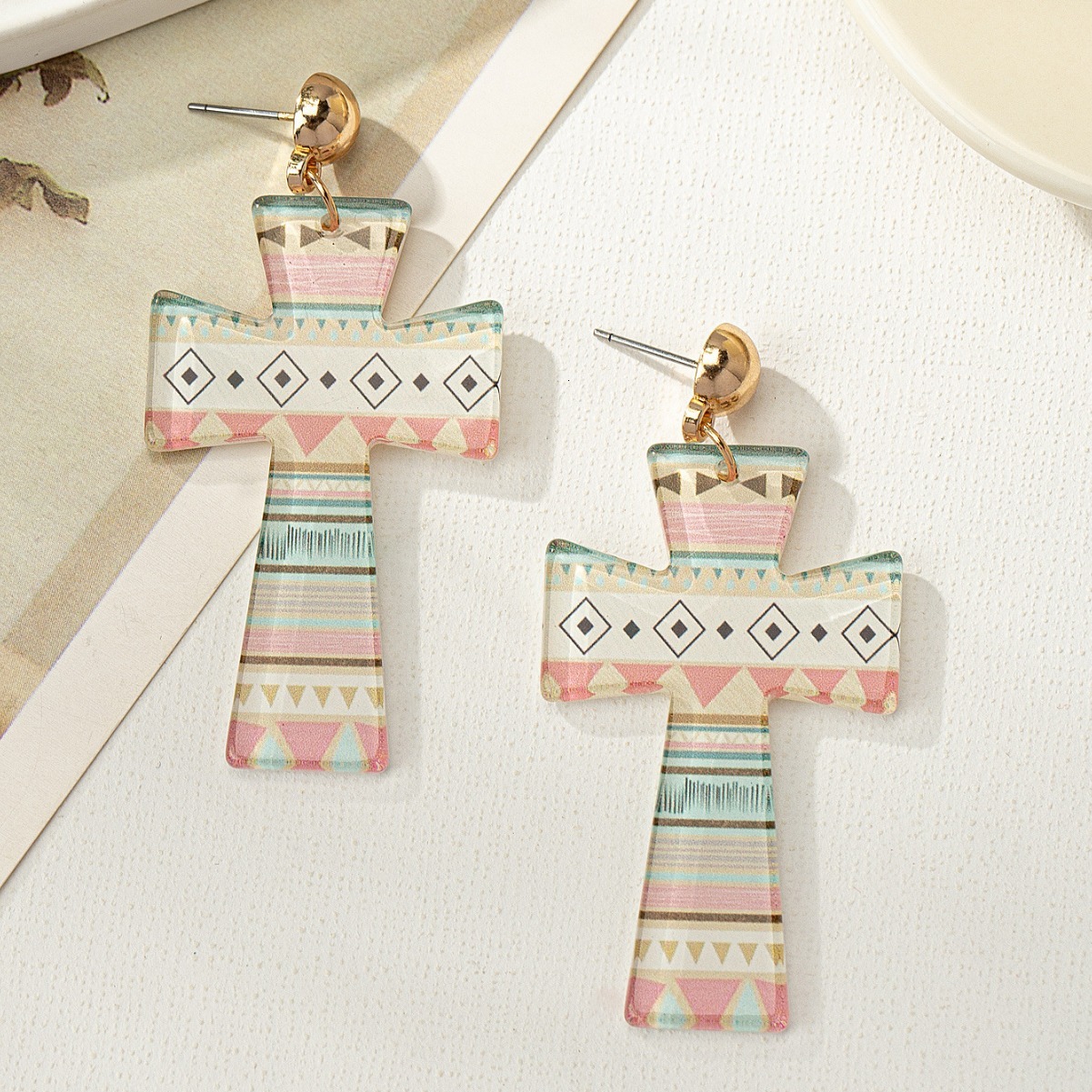 American Independence Day Red White Blue Flag Color Heart Star Cross Earrings Ear Jewelry