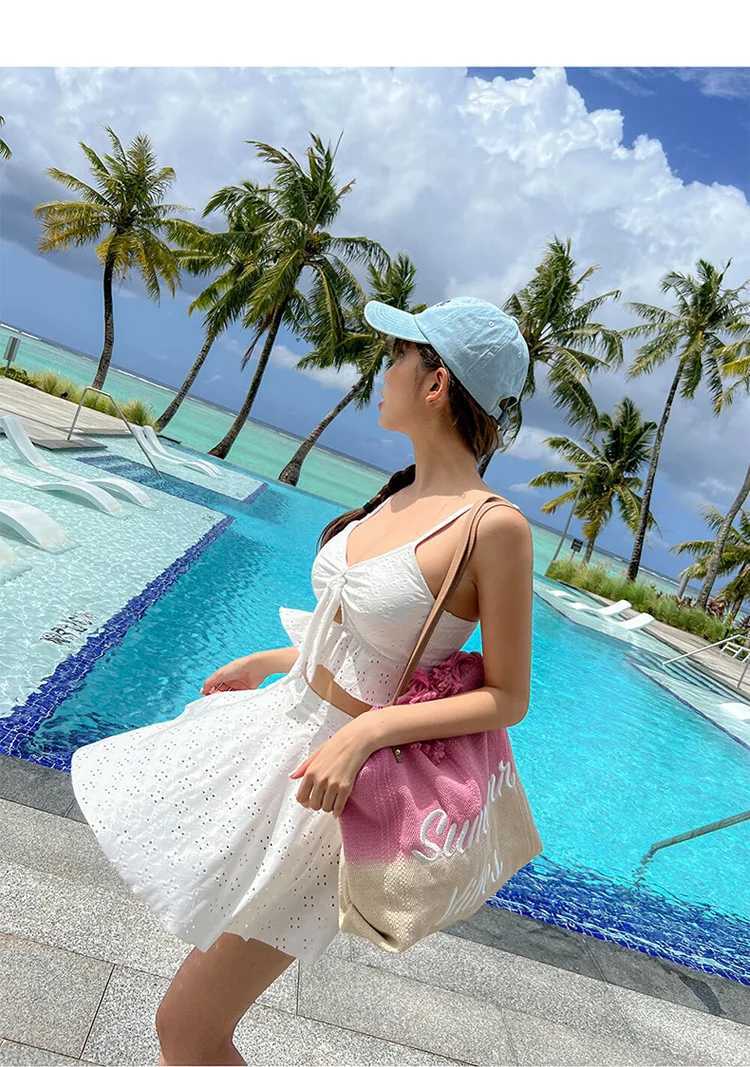 Conservative Bikini Swimsuit for Girls Thermal Spring Swimwear High Waist Skirt Style Belly Covering Slimming Womens Clothing XJ250624