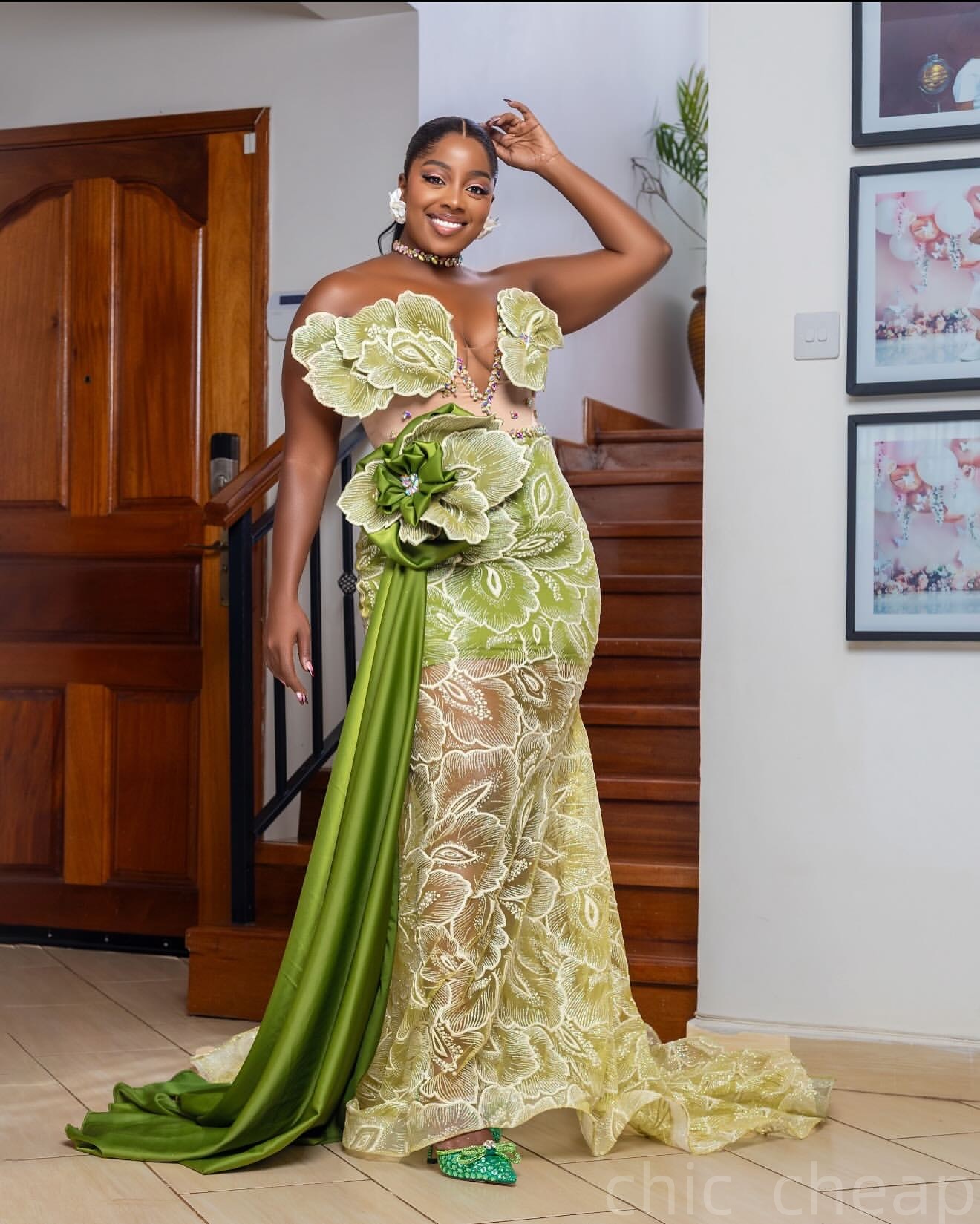 Green Mermaid Prom Dresses 2025 Floral Lace Beaded Crystals Vintage Evening Formal Party Second Birthday Engagement Gowns Plus Size Dress For Special 