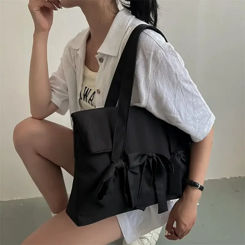Black Laptop Bag for 15.6 Women Fashion Laptop Shoulder Bags Bow Tie Vintage Look Bags for Korea french style 250624