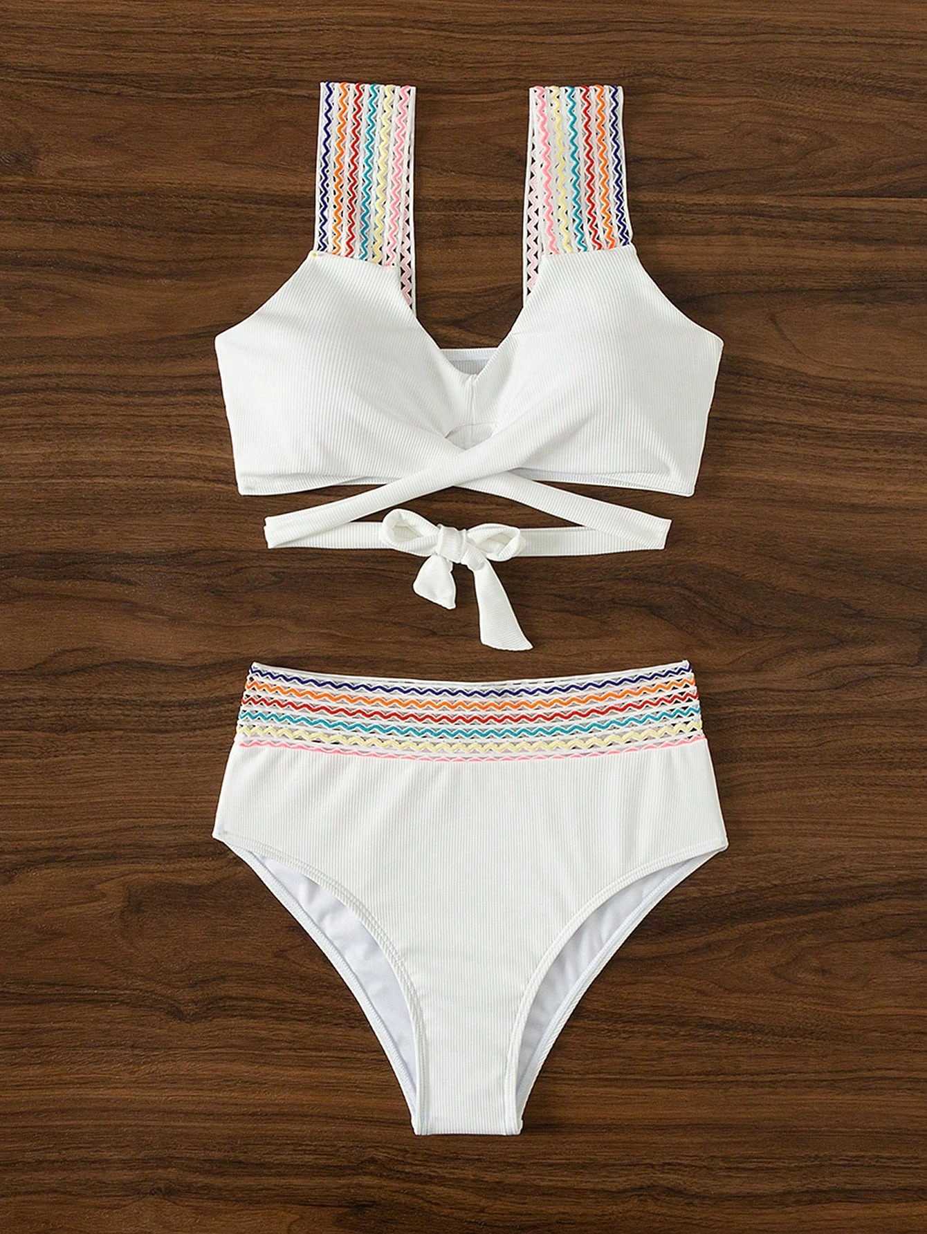 Pure white bikini color suspender belt European and American new swimsuit top sexy seaside vacation. XJ250624