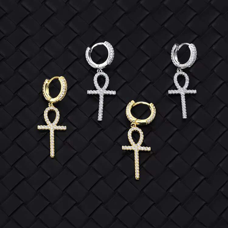 Fashion Cross Hoop Earrings S925 Silver 14k 18k Yellow Gold Plated White Moissanite Diamond Gem Drop Earrings for Woman Man