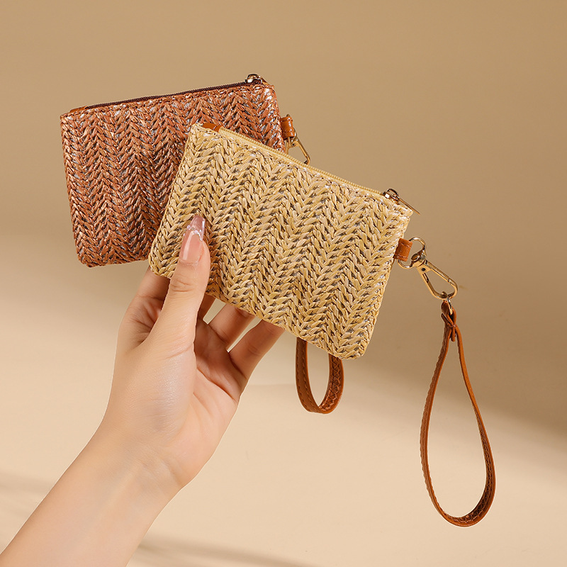 Free Shipping 2025 New Designer Bag Summer Women's Mini Wallet Cross-border Straw Element Coin Purse Wrist Lightweight Card Holder Coin Bag