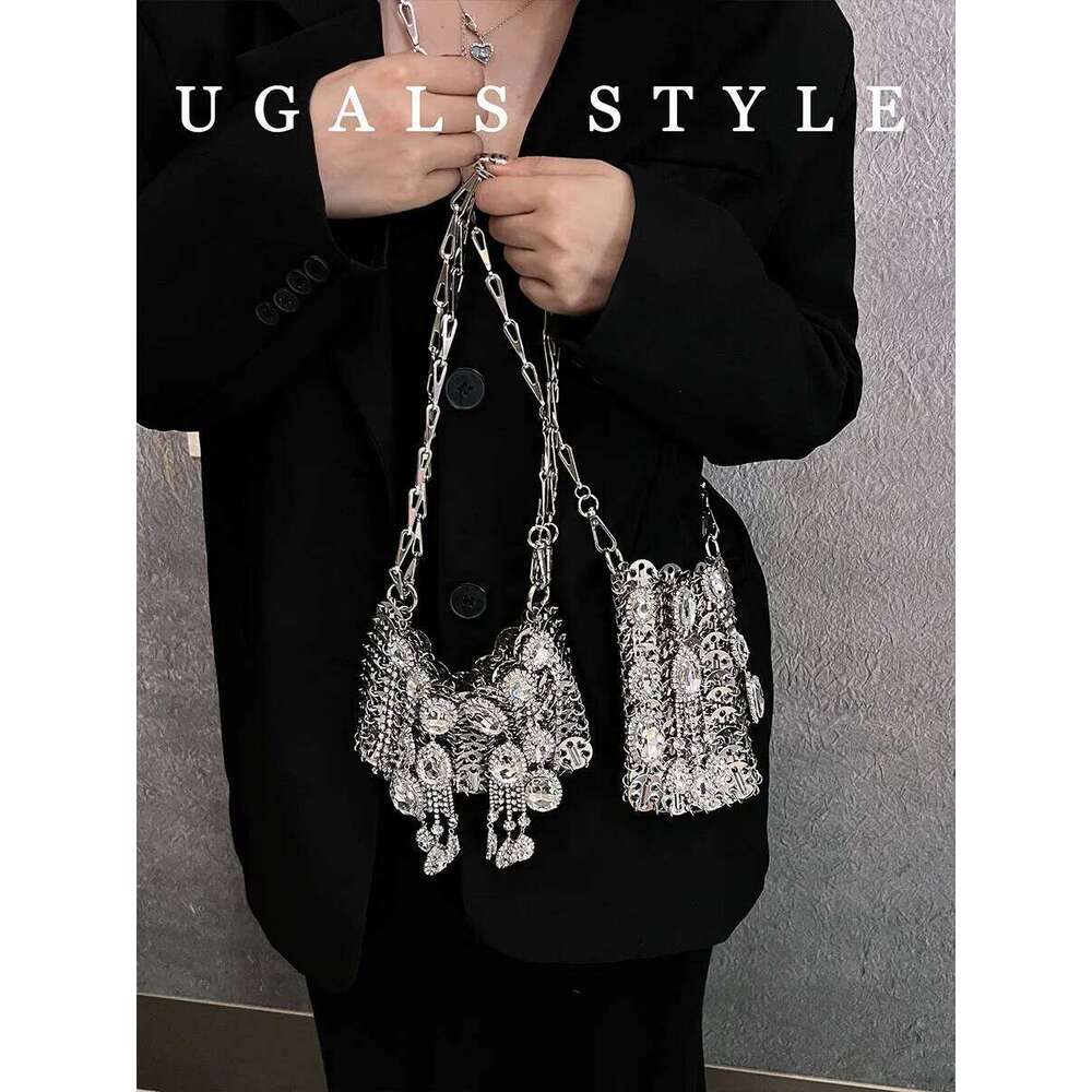 Women Dia Designer Sier Metal Sequins Chain Woven Hollow Evening Bags Clutch Travel Holiday Shoulder Bag Handbag